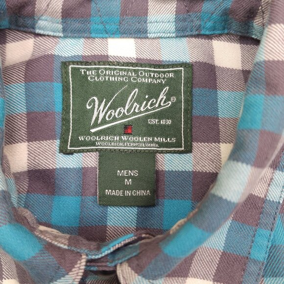 Woolrich Mens Long Sleeve ButtonUp Shirt Aqua Plaid Under Arm Gusset Sleeve Tabs - Picture 6 of 14